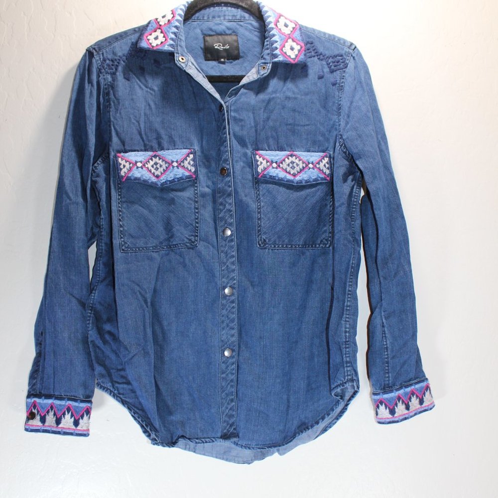 Rails Aztec Socorro Embroidered Chambray Shirt Xs - image 2